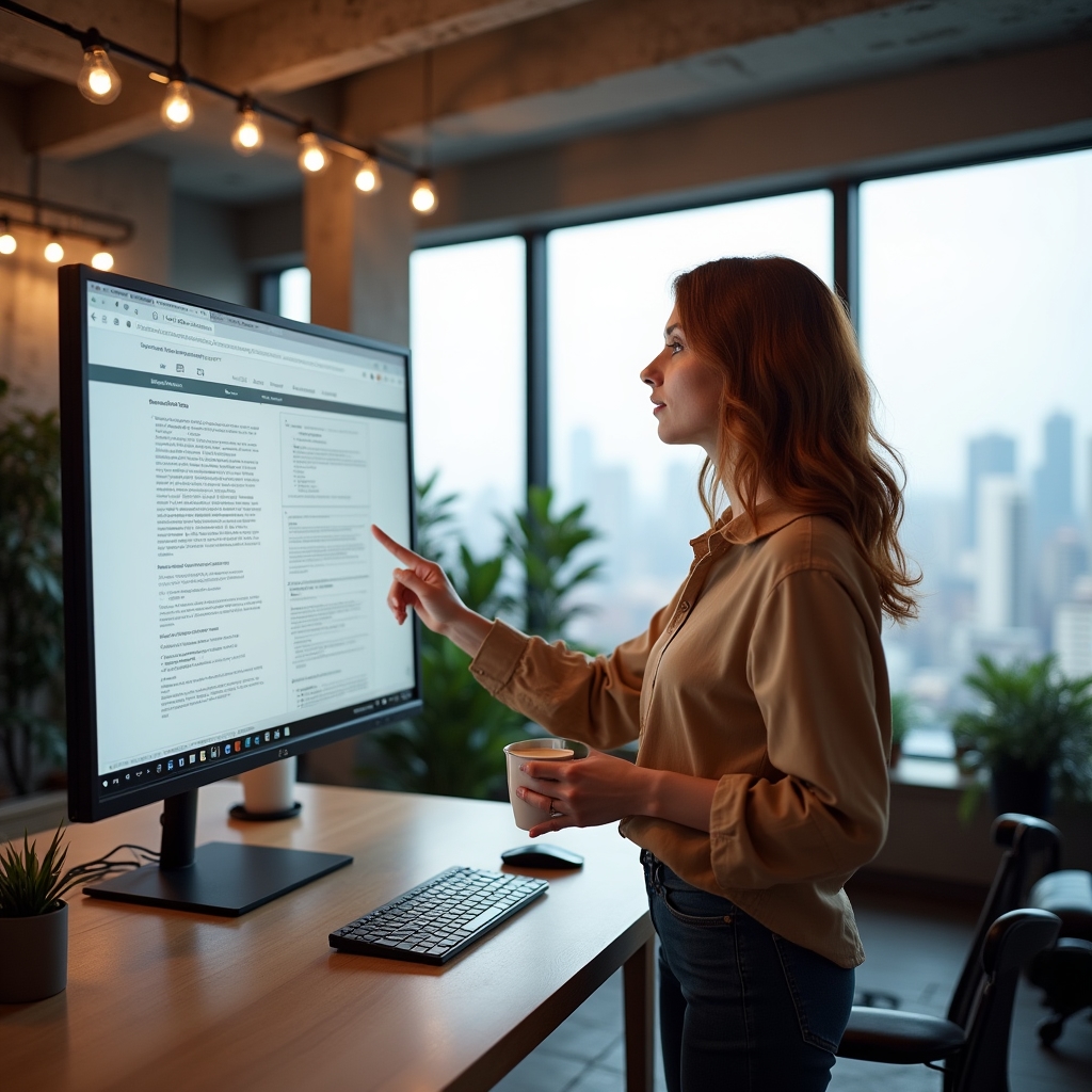 Professionista che progetta la struttura del proprio sito personale su schermo grande