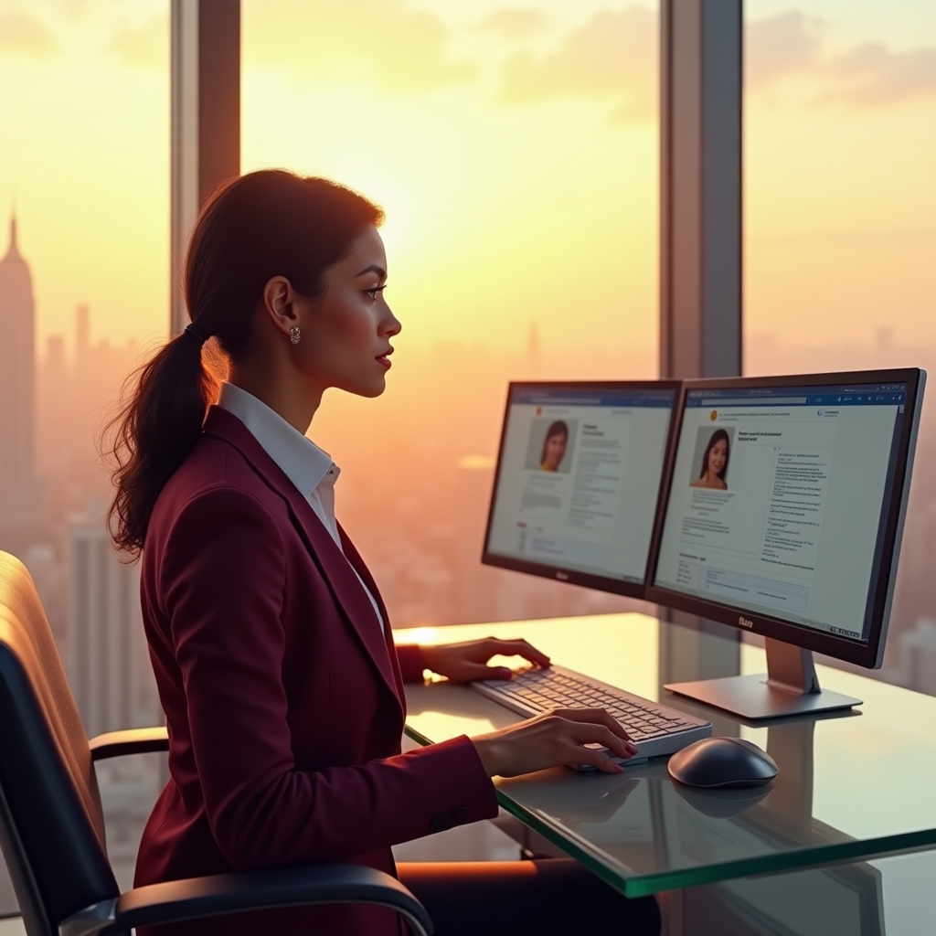 Professionista che costruisce il proprio brand digitale in un ufficio moderno